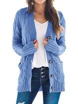 Suéter de cardigã feminino PRETTYGARDEN tricotado em azul celeste