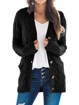 Suéter de cardigã feminino PRETTYGARDEN tricotado preto