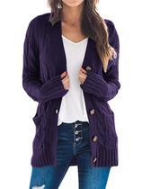 Suéter de cardigã feminino PRETTYGARDEN tricotado roxo escuro