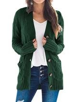 Suéter de cardigã feminino PRETTYGARDEN tricotado verde escuro