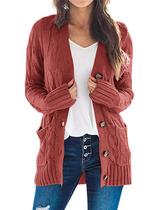 Suéter de cardigã feminino PRETTYGARDEN vermelho Cable Knit XL Suéter de cardigã feminino PRETTYGARDEN vermelho Cable Knit XL