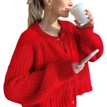 Suéter de cardigã feminino YKR, de malha grossa, com frente aberta, vermelho L