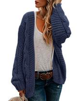 Suéter de cardigã Ferrtye feminino Chunky Cable Knit Blue Suéter de cardigã Ferrtye feminino Chunky Cable Knit Blue