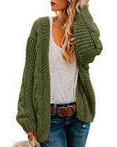 Suéter de cardigã Ferrtye feminino Chunky Cable Knit Green