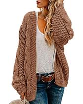 Suéter de cardigã Ferrtye feminino Chunky Cable Knit Khaki