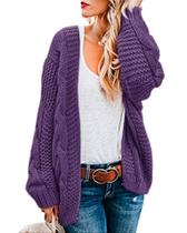 Suéter de cardigã Ferrtye feminino Chunky Cable Knit Purple Suéter de cardigã Ferrtye feminino Chunky Cable Knit Purple