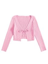 Suéter de cardigã Floerns, gravata frontal, canelada, rosa claro, feminino Suéter de cardigã Floerns, gravata frontal, canelada, rosa claro, feminino