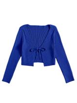 Suéter de cardigã Floerns Tie Front Rib Knit Crop Top Azul