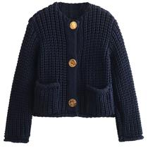 Suéter de cardigã Flygo Cropped Cable Knit Open Front Navy Suéter de cardigã Flygo Cropped Cable Knit Open Front Navy