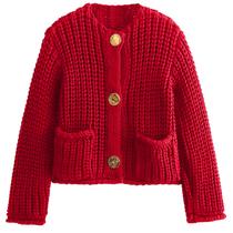 Suéter de cardigã Flygo Cropped Cable Knit Open Front Red