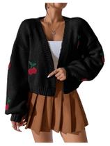 Suéter de cardigã GORGLITTER Graphic Cherry Cable Knit Black