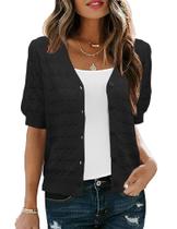 Suéter de cardigã IECCP leve de manga curta para mulher