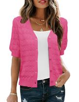 Suéter de cardigã IECCP leve de manga curta para mulher