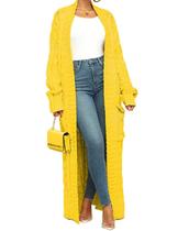 Suéter de cardigã LIVECLOTH Long Cable Kit para mulheres amarelo S