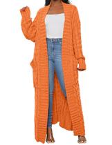 Suéter de cardigã LIVECLOTH para mulheres com frente aberta laranja 2XL