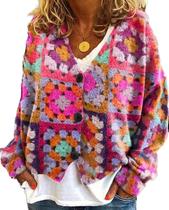 Suéter de cardigã LOAIHA Vintage Floral Crop com decote em V feminino Suéter de cardigã LOAIHA Vintage Floral Crop com decote em V feminino