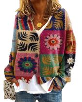 Suéter de cardigã LOAIHA Vintage Floral Crop com decote em V feminino Suéter de cardigã LOAIHA Vintage Floral Crop com decote em V feminino