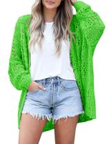 Suéter de cardigã Mafulus Crochet Kimono Boho para mulheres verde