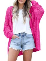Suéter de cardigã Mafulus Crochet Kimono Boho para mulheres vermelho