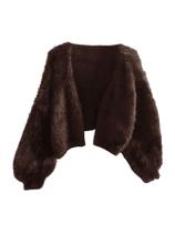 Suéter de cardigã MakeMechic Fuzzy Faux Fur feminino marrom 4GG