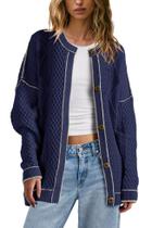 Suéter de cardigã Panadila feminino de grandes dimensões tricotado azul