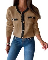 Suéter de cardigã Saodimallsu Cable Knit Fall Women Khaki