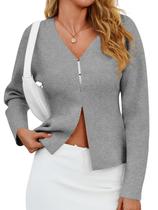 Suéter de cardigã Saodimallsu com decote em V Peplum Knit cinza claro Suéter de cardigã Saodimallsu com decote em V Peplum Knit cinza claro