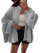 Suéter de cardigã Saodimallsu de grandes dimensões, de malha grossa, cinza, feminino