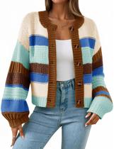 Suéter de cardigã Saodimallsu feminino listrado colorido