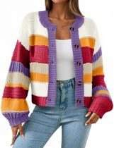 Suéter de cardigã Saodimallsu feminino listrado colorido