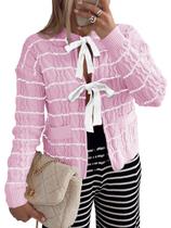 Suéter de cardigã Saodimallsu listrado com gravata frontal feminina rosa Suéter de cardigã Saodimallsu listrado com gravata frontal feminina rosa