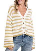 Suéter de cardigã Saodimallsu listrado para mulheres cáqui Suéter de cardigã Saodimallsu listrado para mulheres cáqui