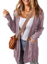 Suéter de cardigã SHEWIN Oversize Chunky Cable Knit Purple Suéter de cardigã SHEWIN Oversize Chunky Cable Knit Purple