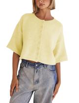 Suéter de cardigã Springrain leve de malha amarela para mulheres