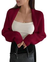 Suéter de cardigã SweatyRocks Open Front Burgundy para mulheres