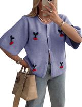 Suéter de cardigã TIQOJE Casual Dressy Cherry Purple para mulheres