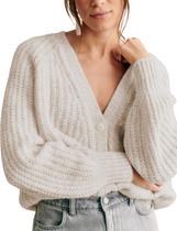 Suéter de cardigã Wequle feminino com decote em V, leve e botão