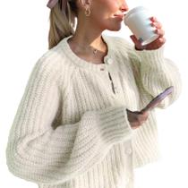 Suéter de cardigã Wyeysyt Button Down Chunky Knit Bege para mulheres