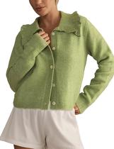 Suéter de cardigã Ziqoty feminino com babados recortados, verde, tamanho L