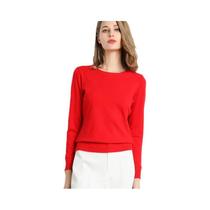 Suéter De Lã De Cashmere Para Mulheres Em Tamanho Grande, Pullover Slim Com Decote O E Mangas Longas