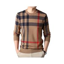 Suéter De Lã Luxuoso Masculino Para Outono E Inverno, Marca Designer, Pullover Listrado De Gola