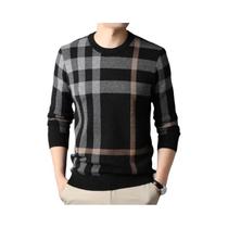 Suéter De Lã Luxuoso Masculino Para Outono E Inverno, Marca Designer, Pullover Listrado De Gola