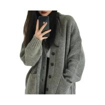 Suéter De Malha Com Decote Em V De Ajuste Solto Para Mulheres Cardigan Estilo Preppy Cor Sólida