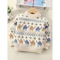 Suéter De Malha Com Forro De Fleece Para Meninos, Camada Base De Outono E Inverno Para Crianças E