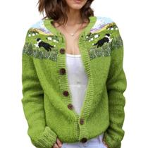 Suéter de malha feminino Akivide com estampa floral de outono