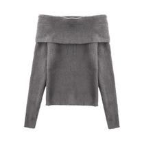 Suéter De Malha Feminino Com Ombros Descidos E Manga Longa, Elegante E Casual, Pulôver Sólido Para