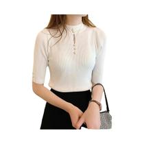 Suéter De Malha Feminino De Manga Curta Primavera Outono Moda Coreana Casual Slim Pullover Tops