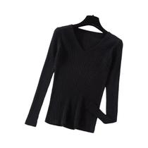 Suéter De Malha Feminino De Manga Longa Com Decote Em V Para Outono E Inverno, Casual, Básico,