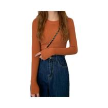 Suéter De Malha Feminino De Manga Longa Com Decote Redondo, Moda De Outono E Inverno, Top Básico,