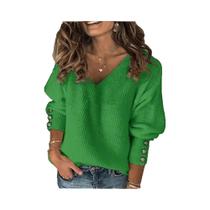 Suéter De Malha Feminino De Outono Inverno Com Decote Em V Ajustado Manga Longa Casual Pullover